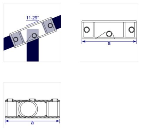 Drawing to show dimensions of 255 middle rail cross fittings 11-29 degree